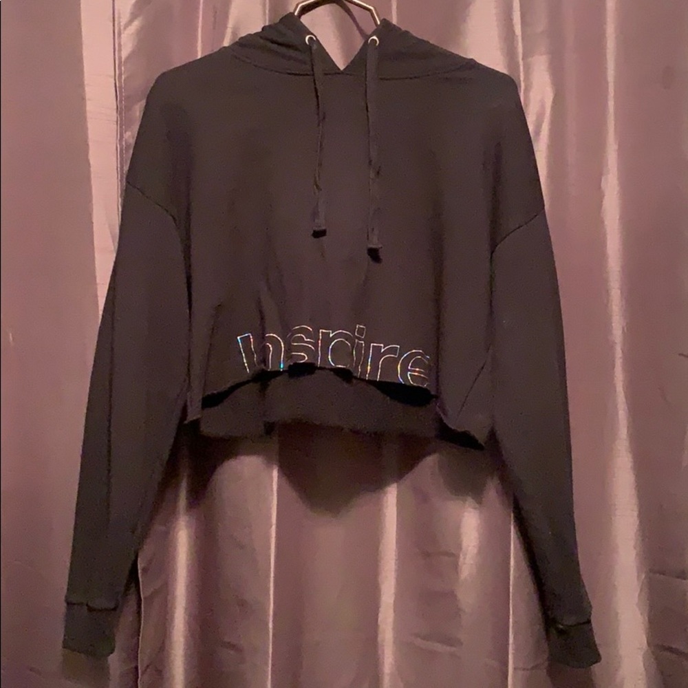 cropped hoodie w/ “Inspire” holographic lettering